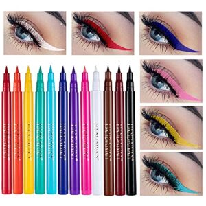 12 Colors Matte Liquid Eyeliner Set, Rainbow Colorful Neon Eyeliner Pencil Pigmented Waterproof Smudgeproof Long Lasting Eye Liner Makeup Gift Kit for Women