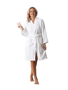 Luxurious Turkish Cotton Kimono Collar Super-Soft Terry Absorbent Bathrobes for Women (White, Medium)