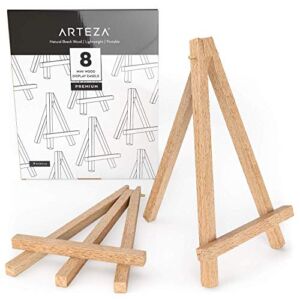 Arteza Mini Wooden Easel, Pack of 8, 8 Inches, Lightweight Beechwood Display Stand, Art Supplies for Displaying Photos, Small Canvases, and Business Cards