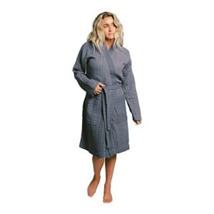 Women’s Lightweight Robe Organic Cotton Sustainable Unisex Bathrobe (Medium, Indigo)