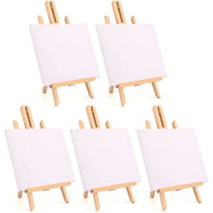 Tosnail 5 Packs 12″ x 9″ Canvas and Easel Set, Art Easel Stand with Canvas Set Tabletop Wooden Display Stand and Canvas Panels for Artist, Students, Adults, Kids Painting