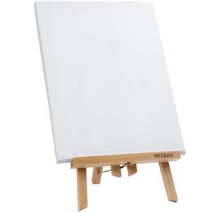 MEEDEN Easel with Canvas Sets, 12″ Tall Beechwood Tabletop Easel and 9″ x 12″ Stretched Canvas for Painting Craft Drawing Decoration Sets, Pack of 1