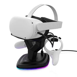 AMVR Headset Charging Dock, VR Display Stand Accessories for Quest, Quest 2, Rift or Rift S VR Headset and Touch Controllers, More Stable and Heavy Station Base with Atmosphere Light [Video Game]