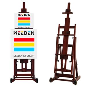 MEEDEN Multi-Function Studio Easel,H-Frame Easel,Painting Easel for Adults,Artist Easel,Floor Easel,Solid Beech Wood Easel w/Front Wheels,Holds Canvas Art up to 77″(Walnut Color)