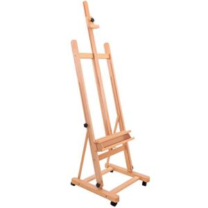 U.S. Art Supply Medium Wooden H-Frame Studio Easel with Artist Storage Tray and Wheels – Mast Adjustable to 96″ High, Holds Canvas to 48 ” – Sturdy Beechwood Holder Floor Stand – Display Paintings