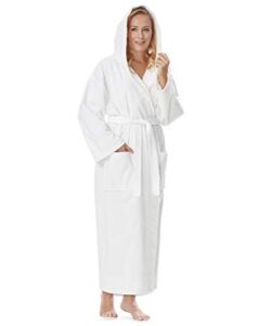 Arus Women’s Classic Long Hooded Full Length Bathrobe Turkish Cotton Ankle Length Robe White Small-Medium