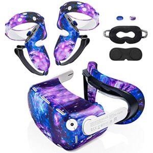 Accessories for Oculus Quest 2丨All in One VR Headset Silicone Face Cover丨VR Shell Cover丨Quest 2 Touch Controller Grip Cover丨Protective Lens Cover丨Disposable Eye Cover(Starry Purple)