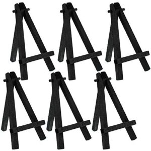 U.S. Art Supply 8″ High Small Black Wood Display Easel (Pack of 6), A-Frame Artist Painting Party Tripod Mini Easel – Tabletop Holder Stand for Canvases, Kids School Crafts, Event Signs, Photos, Gifts