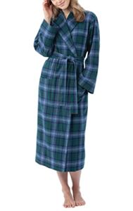 PajamaGram Flannel Robes for Women – Soft Yarn Dyed Plaid, Green, XS/S, 2-6