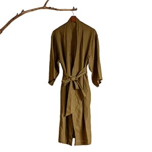 Habitual Store Linen Dressing Gown Luxury Bath Robe 100% Flax Linen Spa Robe Bath Gown Lounge Wear Bathrobe for Women and Men (Olive)
