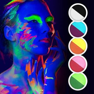 MAKI YIKA UV Glow Face Body Paint, Water Activated Face Painting Kit Glow in Blacklight, 10 Colors + 2 Brushs for Halloween Christmas Party Neon Special Effects Makeup