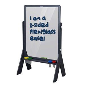 Peek-A-Boo Art Easel by Little Partners | Two Sided Plexi Glass Paint Easel, Easy Erase Acrylic Easels Board – with Paper Holder and 4 Paint Containers (Earl Grey)