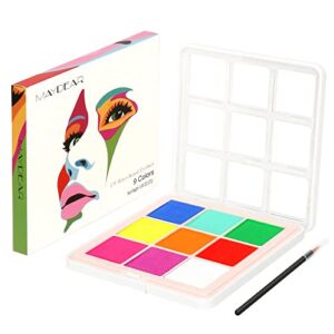 Maydear 9 Colors Water Activated Colorful Eyeliner Cream Palette, UV Blacklight Body Face Paint Makeup – Bright Colors