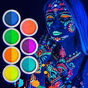 Neon Face & Body Paint Set, 7Colors Glow Face Painting Cake, UV Blacklight Fluorescent Face Paints for Halloween & Cosplay, Non Toxic & Smudgeproof (7 Color)