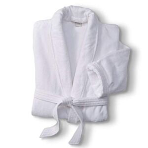 Marriott Terry Velour Robe – Luxury White Hotel Robe with Shawl Collar and Self-Tie Belt – White – One Size