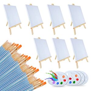 Easel Set 58 Pcs Painting Set( 7 Pcs 14 Inch Easel+7Pcs 8×10 Paint Canvas+40 Brushes+4 Palettes)Painting Supplies Kit with Easels for Adults&Kids&Painting&Display&Sip and Paint&Painting Party