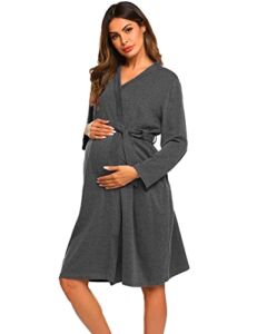 Ekouaer Maternity Robe 3 in 1 Labor Delivery Nursing Gown Hospital Breastfeeding Dress Bathrobes