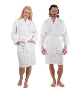 Waffle Weave Lightweight Kimono Spa Bathrobe – Premium Hotel Quality Robe for Men and Women – Made with 100% Turkish Cotton (Large/XLarge)