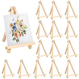 Aneco 12 Pack Natural Wooden Easel Foldable A-Shaped Frame Wood Easel Adjustable Table Easel Painting Party Easel Tabletop Display Artist Easel Stand for Painting Canvases, 7 x 9.5 Inch