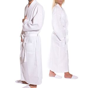 Mirko Square Pattern Waffle Weave Kimono Robes Bathrobe Spa Hotel Robes (White,XXL)
