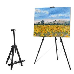 STARHOO Easel for Painting Canvas – Aluminum Art Easel Stand for Table Top / Floor 17″ to 63″ Adjustable Height with Portable Bag Classic Black
