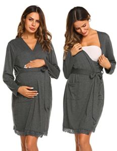 Ekouaer Womens Robes Soft Maternity Nursing Robe Causal Knit Labor Delivery Bathrobe Knee Length Pregnancy Sleepwear
