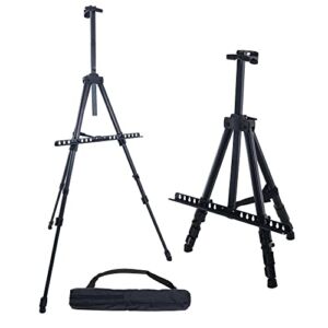 U.S. Art Supply – 66 Inch Sturdy Black Aluminum Tripod Artist Field and Display Easel Stand – Adjustable Height 20″ to 5.5 Feet, Holds 32″ Canvas – Floor and Tabletop Displaying, Painting