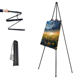 Easel Stand for Wedding Sign,Folding Easels for Display,Metal Telescoping Arts Stand,Lightweight Instant Poster Stands with Carry Bag,63″ Artist Floor Easel Supports 5 pounds (Black 1Pack)