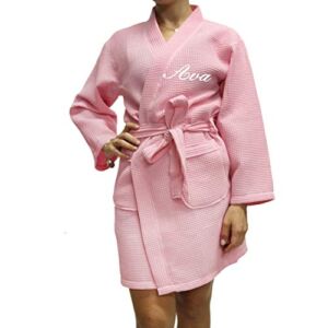 Personalized Waffle Bridesmaid Robe Gift-Wedding Bridal Party Robes-Monogrammed (One Size (S/M/L), Pink)