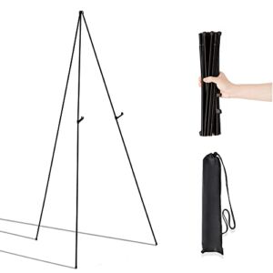 Easel Stand for Display Wedding Sign & Art Poster – 63 Inches Tall Easels for Display – with Bag Collapsable Portable Poster Easel – Large Floor Adjustable Metal Painting Easel Tripod Black