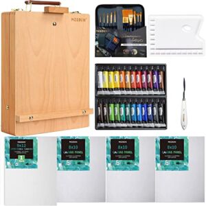 MEEDEN Artist Acrylic Painting Set – Artist Painting Supplies Set with Wood Tabletop Easel, 24×12ML Acrylic Paints, Canvas Panels, Acrylic Paintbrushes, Painting Kit for Adults & Kids