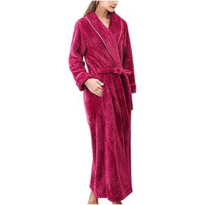 Women’s Warm Fleece Winter Bath Robe Long Plush Bathrobe for Men and Women Soft Winter Nightgown Couple Thicken Pajama Hot Pink