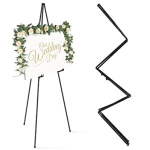 PUJIANG Easel Stand, 63″ Adjustable Easels for Display, Floor Easel for Wedding Sign, Poster, Baby Shower, Event, Whiteboard, Black Metal Folding Display Easel