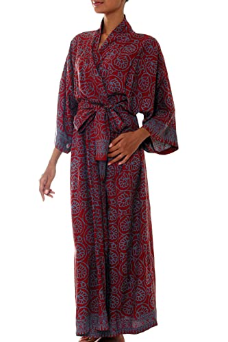 NOVICA Burgundy Gray Handmade Floral Batik Long Robe, ‘Morning Aster’ | The Storepaperoomates Retail Market - Fast Affordable Shopping