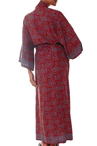 NOVICA Burgundy Gray Handmade Floral Batik Long Robe, ‘Morning Aster’ | The Storepaperoomates Retail Market - Fast Affordable Shopping