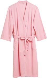 Cromoncent Women’s Knee Length Soft Lightweight Waffle Spa Robe Kimono Bathrobe Unisex Pink Medium