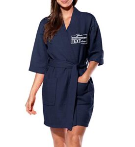 Personalized Waffle Kimono Robe Getting Ready Robes Bridesmaid Gift Spa Bathrobe Navy