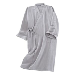Cotton Kimono Robes with Pocket Waffle Japanese Style Yukata Kimono Pajamas Lightweight Plus Size Swimming Spa Bathrobe Knee Length Khan Steamed Clothing Wrap for Men and Women