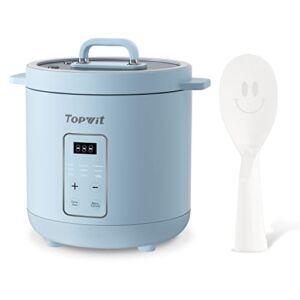 Topwit Mini Rice Cooker, 2 Cups Uncooked Small Rice Cooker with Glass Cover, 1.2L Portable Non-Stick Mini Rice Cooker, Smart Control Rice Maker with 24H Delay Start & Keep Warm, Blue