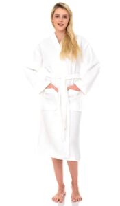 TowelSelections Women’s Waffle Bathrobe Lightweight Kimono Bath Robe Small/Medium White