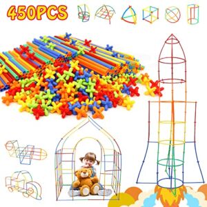 Creative Straw Toys 450Pcs STEM Building Toys Aged for 3 4 5 6 7+ Preschool Kids Constructor Toy Thin Tube Toy DIY Educational Toy Interlocking Plastic Engineering Toys Kit for Boys and Girls Gift