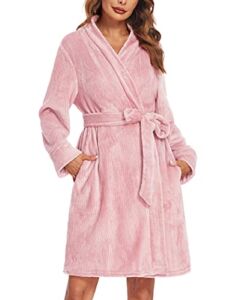 Ekouaer Women’s Robe Plush Short Spa Bathrobe Super Soft Housewear Light Pink Small