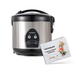 MOOSUM Electric Rice Cooker with One Touch for Asian Japanese Sushi Rice, 10-cup Uncooked/20-cup Cooked, Fast&Convenient Cooker with Steamer, Stainless Steel Housing and Auto Warmer