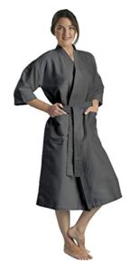 Chamois Microfiber Kimono Hotel Robe – Lightweight Absorbent Soft Spa Bathrobe in Charcoal/OSFM by Monarch/Cypress