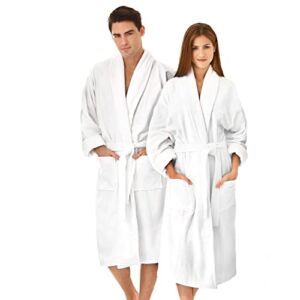 KAUFMAN – Terry Cloth 2-Pack Bathrobes 100% Cotton His/Hers – Mr/Mrs – Mom/Dad – Queen/King – Papi/Mami – Groom/Bride Embroidered Velour Shawl Set of Two Spa Robes (Plain)