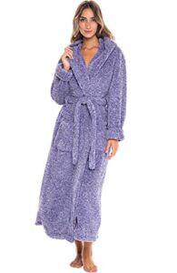 Alexander Del Rossa Women’s Robe, Plush Fleece Hooded Bathrobe with Two Large Front Pockets and Tie Closure, Two Tone Purple, Small-Medium