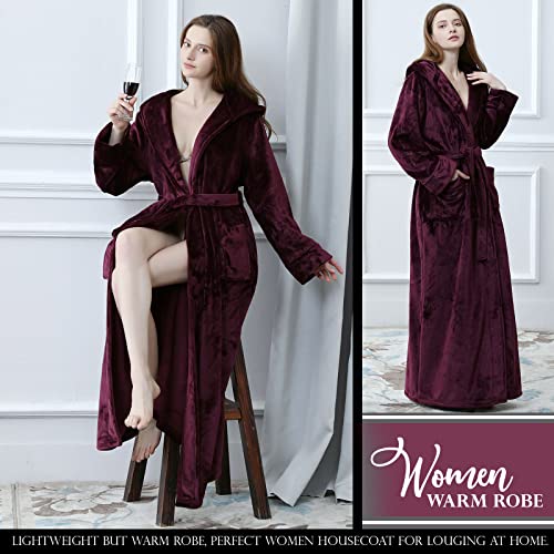 Hellomamma Long Hooded Robe for Women Luxurious Flannel Fleece Full Length Bathrobe Winter Warm Pajamas Shower Nightgown | The Storepaperoomates Retail Market - Fast Affordable Shopping