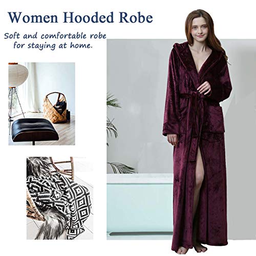 Hellomamma Long Hooded Robe for Women Luxurious Flannel Fleece Full Length Bathrobe Winter Warm Pajamas Shower Nightgown | The Storepaperoomates Retail Market - Fast Affordable Shopping