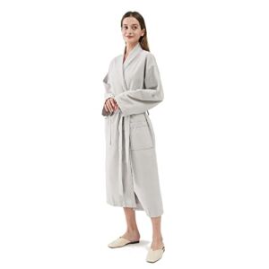 M2TESLNN Women’s Cotton Diamond Waffle Knit Full Length Bathrobe,Comfy Shawl Collar Quick Drying Robe For Hotel&Spa(Grey,XX-Large)