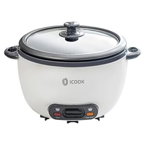 ICOOK 5-Cup Uncooked 10 Cup Cooked Rice Cooker 1L Grains,Oatmeal,Cereals Cooker,Rice Warmer Steamer,Small Mini Rice Cooker,Removable Nonstick Pot,Full View Glass Lid,White